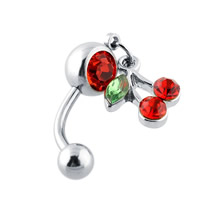 Stainless Steel Belly Ring 316L Stainless Steel Cherry with rhinestone original color 5mm Sold By Lot