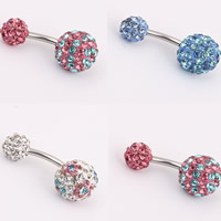 Stainless Steel Belly Ring with Rhinestone Clay Pave Round Sold By PC