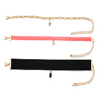 Fashion Choker Necklace Zinc Alloy with Velveteen Cord & Resin with 2.7lnch extender chain gold color plated for woman & with rhinestone nickel lead & cadmium free Length Approx 12.2 Inch Sold By Set