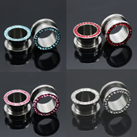 Stainless Steel Piercing Tunnel Rondelle & with rhinestone Sold By Bag
