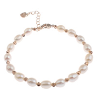 Freshwater Cultured Pearl Bracelet Freshwater Pearl with Brass with 5cm extender chain Rice rose gold color plated natural & flower cut pink 5-6mm Sold Per Approx 6.5 Inch Strand