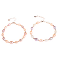 Freshwater Cultured Pearl Bracelet Freshwater Pearl with Brass with 5cm extender chain Rice rose gold color plated natural & flower cut 6-7mm Sold Per Approx 6.5 Inch Strand