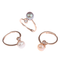 Pierścień z perłami słodkowodnymi, Mosiądz, ze Perła naturalna słodkowodna, Ziemniak, Platerowane kolorem rożowego złota, naturalny & z kamieniem, dostępnych więcej kolorów, bez zawartości niklu, ołowiu i kadmu, 7-8mm, 20x24x12mm, rozmiar:6.5, sprzedane przez PC