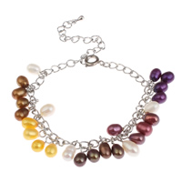 Freshwater Cultured Pearl Bracelet Freshwater Pearl with Brass with 5cm extender chain Rice platinum color plated 5-6mm Sold Per Approx 8.5 Inch Strand