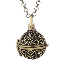 Brass Pregnant Ball Locket Sweater Necklace Round antique gold color plated with painted & rolo chain & hollow nickel lead & cadmium free Sold Per Approx 31 Inch Strand