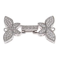Messing Fold Over Clasp, Butterfly, platin farve forgyldt, Micro Pave cubic zirconia & enkeltstrenget, nikkel, bly & cadmium fri, 29x17x3mm, Hole:Ca. 1mm, Solgt af PC