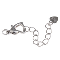 Brass Lobster Claw Cord Clasp Heart platinum color plated nickel lead & cadmium free 40mm Sold By Strand