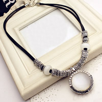 Cats Eye Necklace Zinc Alloy with Waxed Linen Cord & Cats Eye iron lobster clasp with 5cm extender chain Flat Round antique silver color plated hollow lead & cadmium free 33mm Sold Per Approx 17 Inch Strand