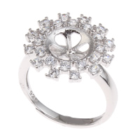 Brass Bezel Ring Base Flower platinum color plated adjustable & with cubic zirconia nickel lead & cadmium free Inner Approx US Ring .5 Sold By PC