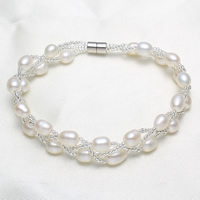 Freshwater Cultured Pearl Bracelet Freshwater Pearl with Glass Seed Beads brass bayonet clasp Rice natural 5-6mm Sold Per Approx 7 Inch Strand