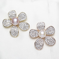 Freshwater Pearl Brooch, Brass, with Freshwater Pearl, Flower, plated, natural & with rhinestone, more colors for choice, nickel, lead & cadmium free, 36x12mm, Sold By PC