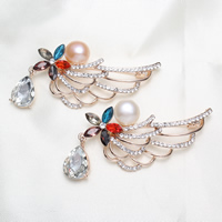 Freshwater Pearl Brooch Brass with Freshwater Pearl rose gold color plated natural & with cubic zirconia & with rhinestone nickel lead & cadmium free Sold By PC