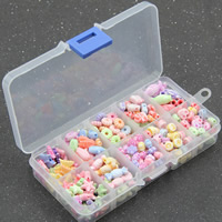 Lapset DIY merkkijono helmiä Set, Akryyli, kanssa Muovinen laatikko, 10 solua & kemiallisen pesun & sekoitettu, 15x13x2.5mm, Reikä:N. 1-2mm, 3laatikot/erä, Myymät erä