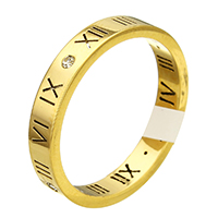 حجر الراين خاتم الإصبع الفولاذ المقاوم للصدأ, لون الذهب مطلي, مع عدد الروماني & حجم مختلفة للاختيار & للمرأة & مع حجر الراين, 3.50mm, تباع بواسطة PC