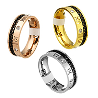 Strass roestvrij staal vinger ring, plated, met Romeinse cijfer & verschillende grootte voor keus & voor vrouw & met strass, meer kleuren voor de keuze, 6mm, Verkocht door PC