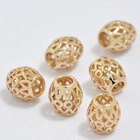 Messing hohle Perlen, Trommel, 24 K vergoldet, frei von Blei & Kadmium, 6.5x7mm, Bohrung:ca. 3-4.5mm, 20PCs/Tasche, verkauft von Tasche