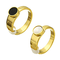 Stainless Steel Finger Ring with Resin gold color plated & with letter pattern & for woman 7mm Sold By PC