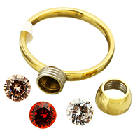 خاتم إصبع الفولاذ المقاوم للصدأ, مع مكعب زركونيا, لون الذهب مطلي, قابلة للنزع & حجم مختلفة للاختيار & للمرأة, 7.50mm, تباع بواسطة PC