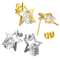 Cubic Zircon (CZ) Stud Earring Stainless Steel Star plated with cubic zirconia Sold By Pair