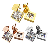 Cubic Zircon (CZ) Stud Earring Stainless Steel Rhombus word love plated with cubic zirconia & faceted Sold By Pair