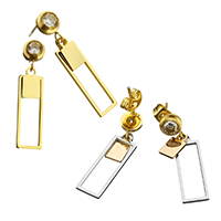Stainless Steel Drop Earring Rectangle plated with cubic zirconia 29mm Sold By Pair