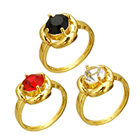 Pierścień z kryształem, Mosiądz, ze Kryształ, Kwiat, Platerowane w kolorze złota, dla kobiety & fasetowany, dostępnych więcej kolorów, bez zawartości niklu, ołowiu i kadmu, 13mm, rozmiar:7.5, sprzedane przez PC