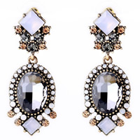 Crystal Earrings Zinc Alloy with plastic earnut & Crystal stainless steel post pin Flat Oval antique gold color plated faceted & with rhinestone lead & cadmium free Sold By Bag