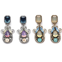 Crystal Earrings Zinc Alloy with Turquoise & Crystal stainless steel post pin Teardrop antique silver color plated faceted & with rhinestone lead & cadmium free Sold By Bag