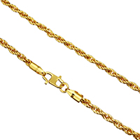 Collar de cadena de latón, metal, chapado en color dorado, cadena de cuerda, libre de níquel, plomo & cadmio, 3mm, Vendido para aproximado 17.5 Inch Sarta