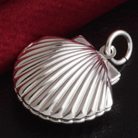 Brass Locket Pendants, Shell, real silver plated, lead & cadmium free, 22x22mm, Hole:Approx 3-5mm, 10PCs/Bag, Sold By Bag