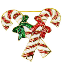 Christmas Brooches Zinc Alloy Christmas Candy Cane gold color plated Christmas jewelry & for woman & enamel nickel lead & cadmium free Sold By Lot