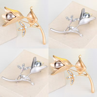 Zinc Alloy Brooches with Glass Pearl Flower plated for woman & with rhinestone nickel lead & cadmium free Sold By Lot
