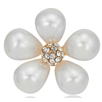 Collar Brooch Zinc Alloy with Glass Pearl Flower gold color plated for woman & with rhinestone nickel lead & cadmium free Sold By Lot