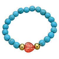 Fashion Turquoise Armbanden, Synthetische Turquoise, met Hars & Roestvrij staal, gold plated, voor vrouw, 12x12x5mm, 7.5x8x8mm, 6x8x8mm, Per verkocht Ca 8 inch Strand