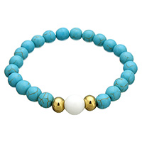 Fashion Turquoise Armbanden, Synthetische Turquoise, met Hars & Roestvrij staal, gold plated, voor vrouw, 10mm, 7.5x8x8mm, 6x8x8mm, Per verkocht Ca 8.5 inch Strand