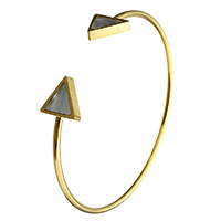 Stainless Steel Cuff Bangle, med Resin, Triangle, guldfarve belagt, for kvinde, 11x12x3mm, 2mm, Indvendig diameter:Ca. 60x50mm, Længde Ca. 7 inch, Solgt af PC