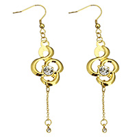 Stainless Steel Drop Earring gold color plated with rhinestone 85mm Sold By Pair