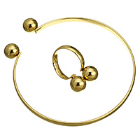 Stainless Steel smycken Ställer, manschett bangleskjorta & finger ring, ROSTFRITT STÅL, guldfärg pläterade, 10mm, 4x1.5mm, 4mm, 19mm, Innerdiameter:Ca 75x70mm, Storlek:8, Längd Ca 9.5 inch, Säljs av Ställ