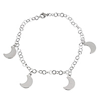 Stainless Steel smycken Armband, ROSTFRITT STÅL, Månen, charm armband & rund kätting & för kvinna, ursprungliga färgen, 11x15x1mm, 4x4x0.5mm, Såld Per Ca 8 inch Strand