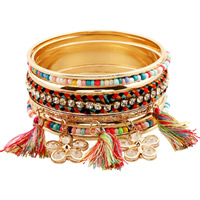 Zinc Alloy Bangle Set with Wool & Crystal & Glass Seed Beads Flower gold color plated faceted & with rhinestone & multi-strand multi-colored lead & cadmium free 71mm Inner Approx 68mm Length Approx 8 Inch Sold By Set