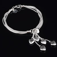 Brass Bracelet Heart real silver plated snake chain &  lead & cadmium free 9mm Sold Per Approx 8 Inch Strand