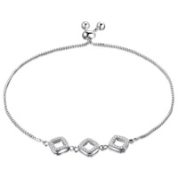 Cubic Zirconia Micro Pave Brass Bracelet Rhombus real silver plated box chain & micro pave cubic zirconia lead & cadmium free 37mm Sold Per Approx 7.5 Inch Strand