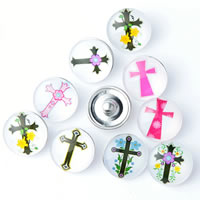 Jewelry Snap Button Zinc Alloy with Glass Flat Round platinum color plated with cross pattern & time gem jewelry & mixed pattern & decal lead & cadmium free 18mm Sold By Bag