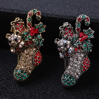 Christmas Brooches Zinc Alloy Christmas Sock plated Christmas jewelry & with rhinestone nickel lead & cadmium free 25mm Sold By PC