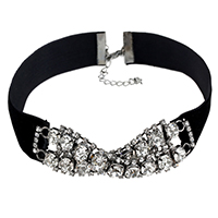 Rhinestone Choker, Tibetan Style, with Velveteen, with 2.8lnch extender chain, platinum color plated, for woman & with rhinestone, nickel, lead & cadmium free, Sold Per Approx 11.6 Inch Strand