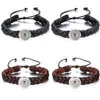 Snap Button Bracelet Zinc Alloy with Waxed Linen Cord & PU Leather platinum color plated for woman lead & cadmium free 18mm Inner Approx 6mm Sold Per Approx 7 Inch Strand