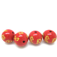 Buddhistiske perler, Cinnober, Runde, buddhistiske smykker & Om Mani Padme Hum & guld accent, rød, 10mm, Hole:Ca. 1-2mm, 10pc'er/Bag, Solgt af Bag