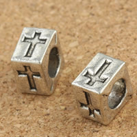 Zinc Alloy European Beads Rectangle antique silver color plated without troll lead & cadmium free Approx 5mm Sold By Bag