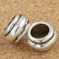 Zinc Alloy European perler, Drum, antik sølv farve forgyldt, stort hul, bly & cadmium fri, 5x9mm, Hole:Ca. 6mm, 30pc'er/Bag, Solgt af Bag