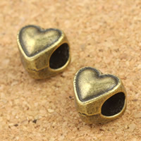 Zinc Alloy European perler, Heart, antik bronze farve forgyldt, uden trold, bly & cadmium fri, 8x8x7mm, Hole:Ca. 4.5mm, 30pc'er/Bag, Solgt af Bag